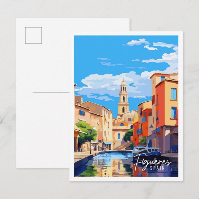 Figueres Spain vintage travel illustration Postcard (Front/Back)