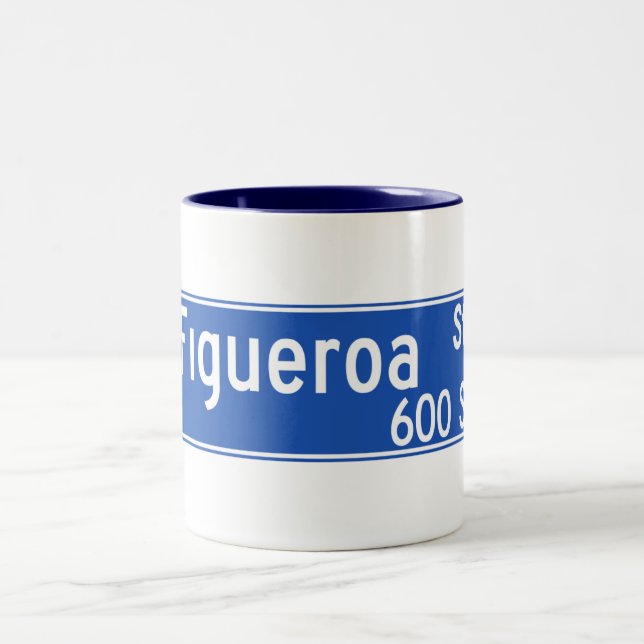 Figueroa Street, Los Angeles, CA Street Sign Two-Tone Coffee Mug (Center)