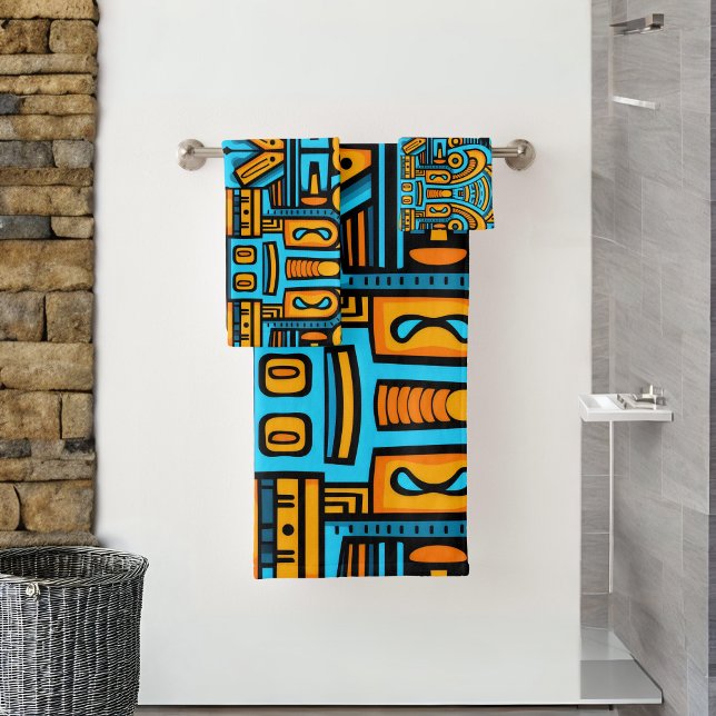 Figurative Abstract Bold Blue Orange Bath Towel Set (Creator Uploaded)