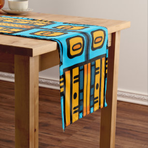 Figurative Abstract Bold Blue Orange Short Table Runner