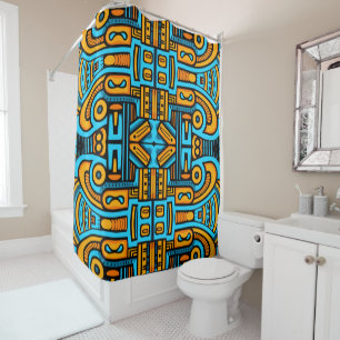 Figurative Abstract Bold Blue Orange Shower Curtain