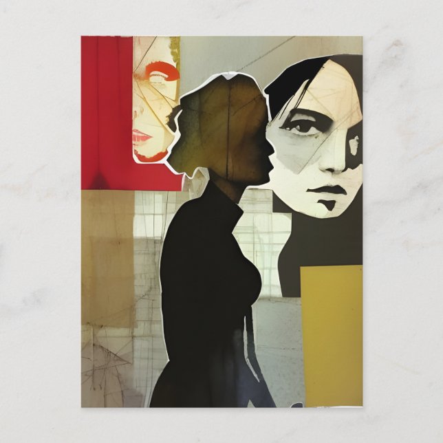 Figurative Collage Mixed Media Postcard (Front)