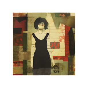 Figurative Collage Mixed Media Wood Wall Art