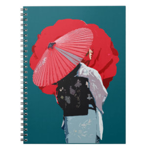 Figurative Red Japanese Geisha Fashion Sketch Notebook