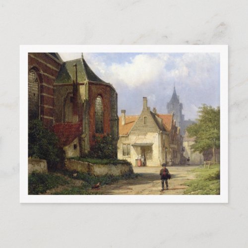 Figure before a Redbrick Church in a Dutch Town o Postcard