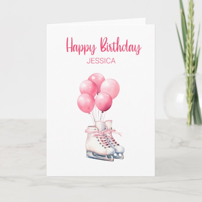 Figure Ice Skating Birthday Card Balloons (Front)