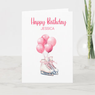 Figure Ice Skating Birthday Card Balloons