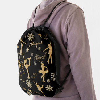 Figure Ice Skating gold design pattern custom name Drawstring Bag