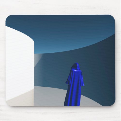 Figure in blue cloak mouse pad