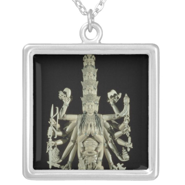 Figure of the Hindu Goddess Kali Silver Plated Necklace (Front)