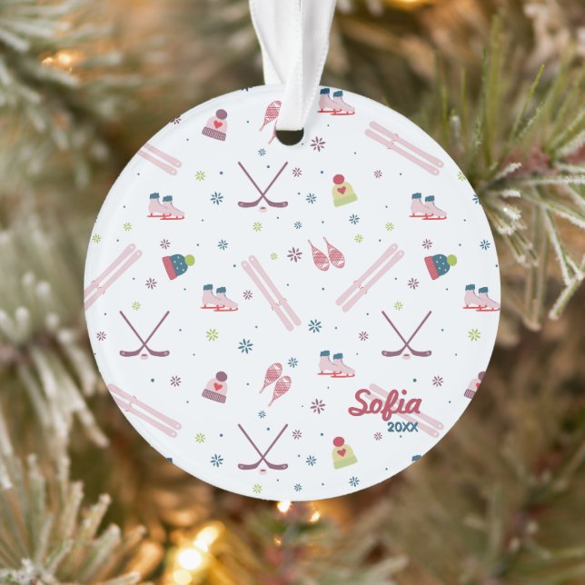 Figure skate, ski and snowshoe winter hat custom ornament (Tree)