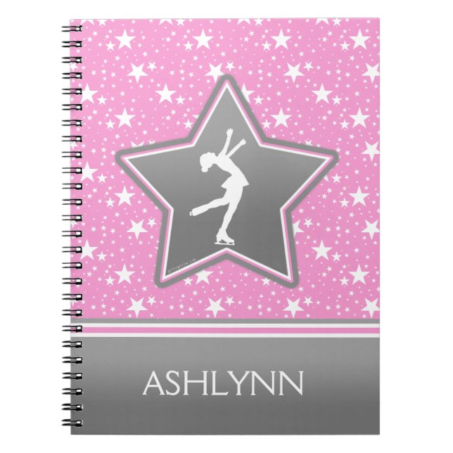 Figure Skater Among the Stars Pink with YOUR NAME Notebook (Front)