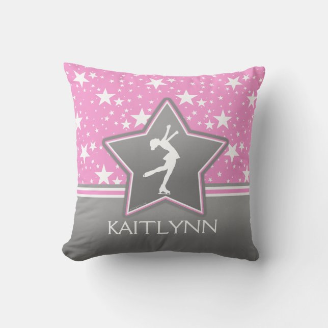Figure Skater Among the Stars Pink with YOUR NAME Throw Pillow (Front)
