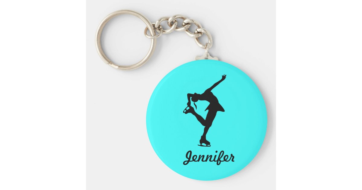 Figure Skater Girl & Name Key Chain (Aqua)