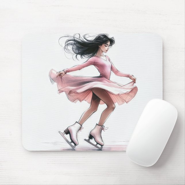 Figure Skater Girl With Ice Skates Mouse Pad (With Mouse)