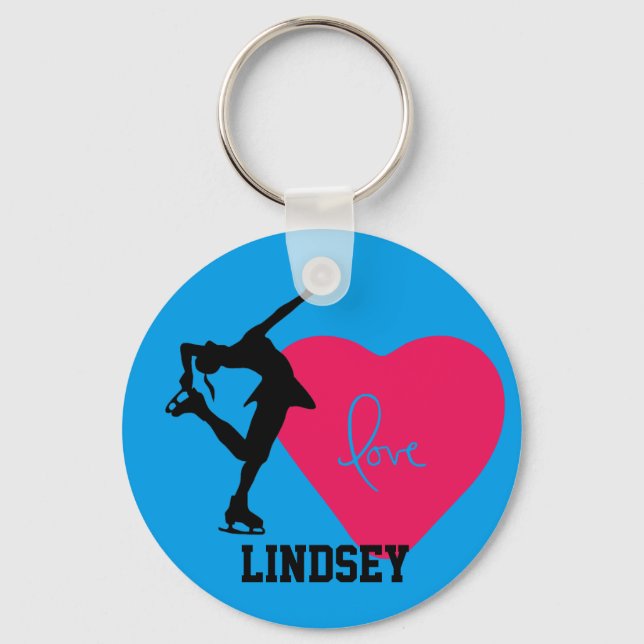 Figure Skater Key Chain Personalized - Heart/Blue (Front)