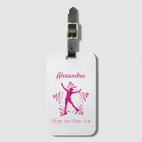 Figure skater luggage tag star ice pink swirl