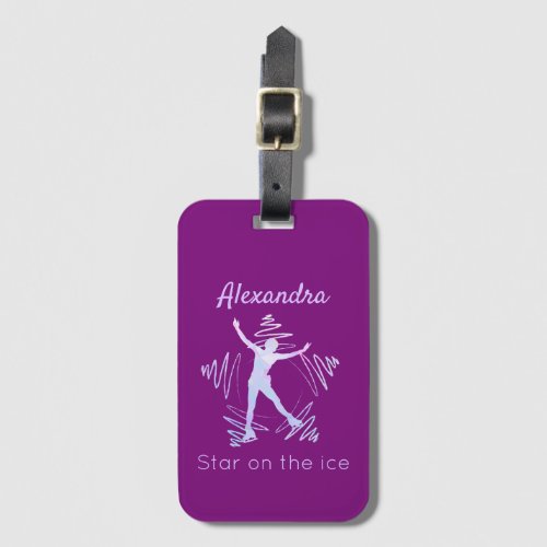 Figure skater luggage tag star ice purple crystal