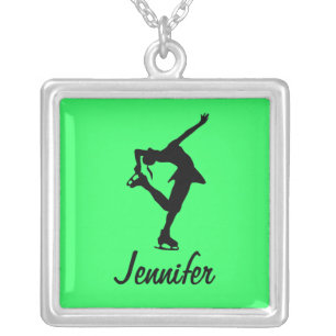 Figure Skater Necklace- lime- Personalize It! Silver Plated Necklace