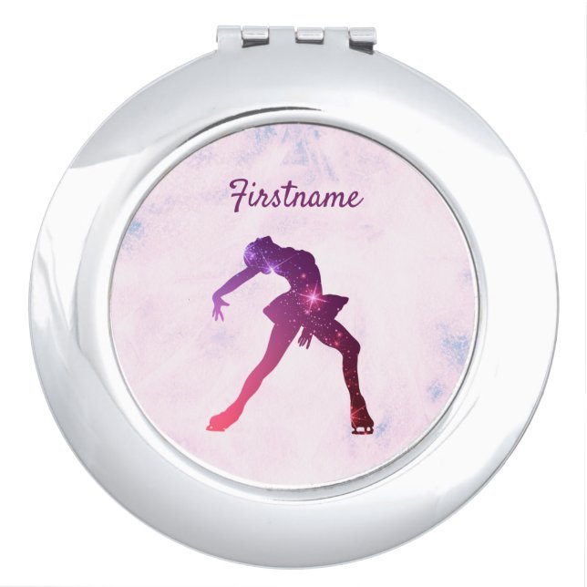 Figure skater Pink and Purple star woman Compact Mirror (Front)