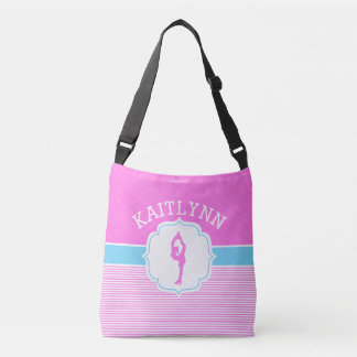 Figure Skater Pink Stripes with Baby Blue Crossbody Bag