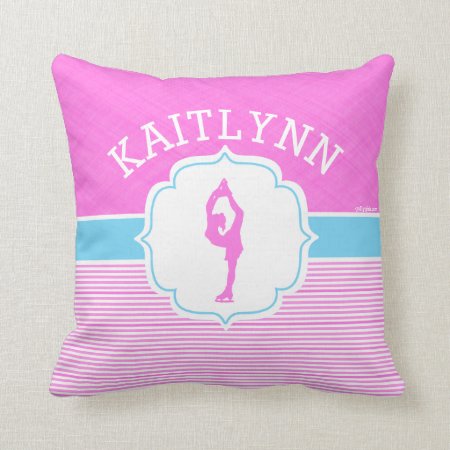 Figure Skater Pink Stripes With Baby Blue Throw Pillow