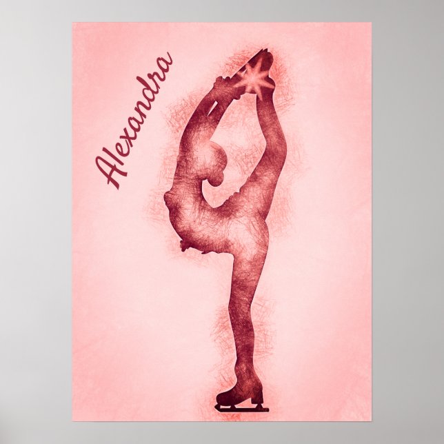 Figure skater poster Biellmann pencil drawing pink (Front)