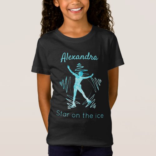 Figure skater t_shirt star on ice frozen blue