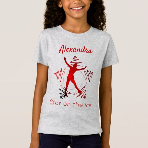 Figure skater t_shirt star on ice red gradient