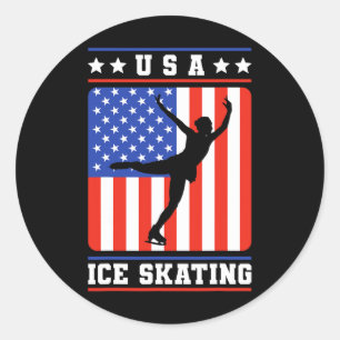 Figure Skater Usa Ice Skating Classic Round Sticker
