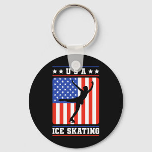 Figure Skater Usa Ice Skating Keychain