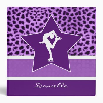 Figure Skater W/ Purple Cheetah Print And Monogram Binder by GollyGirls at Zazzle