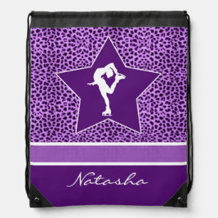 Figure Skater w/ Purple Cheetah Print and Monogram Drawstring Bag
