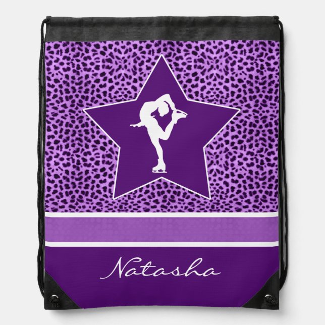 Figure Skater w/ Purple Cheetah Print and Monogram Drawstring Bag (Front)