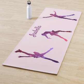 Figure skater yoga mat silhouettes purple stars