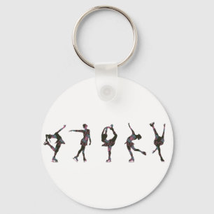 Figure Skaters, Pink, Gray Pattern Keychain