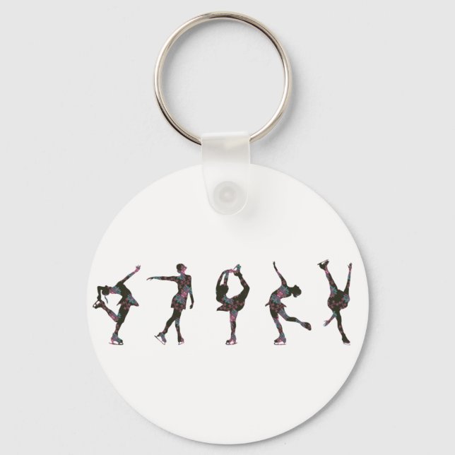 Figure Skaters, Pink, Gray Pattern Keychain (Front)