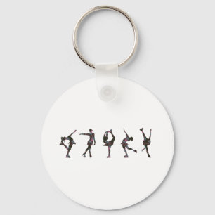 Figure Skaters, Pink, Gray Pattern Keychain