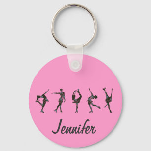 Figure Skaters, Pink, Gray Personalize Keychain