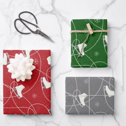 Figure Skates skating on 3 colors Wrapping Paper Sheets