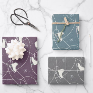 Figure Skates skating on 3 colors Wrapping Paper Sheets