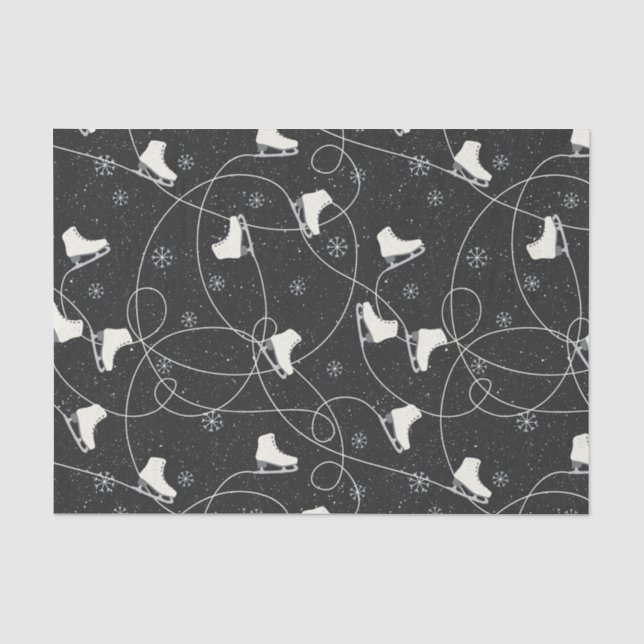 Figure Skates skating on almost black gray Tissue Paper (Front)