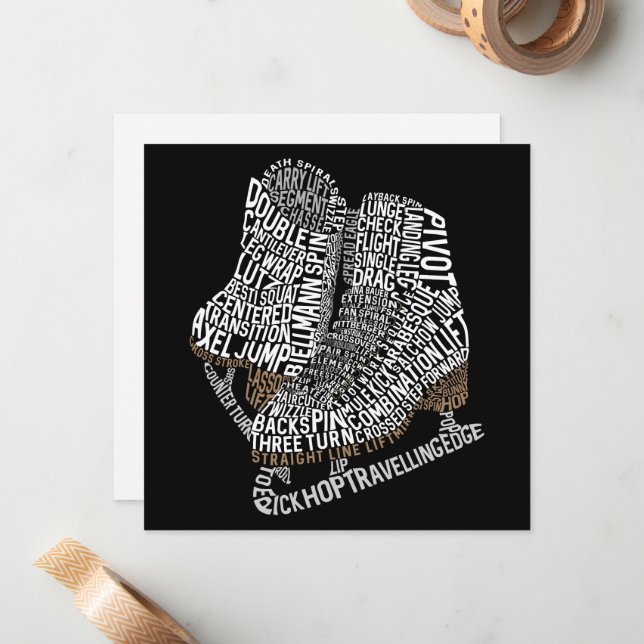 Figure Skates Word Art Ice Skating Note Card (Front/Back In Situ)