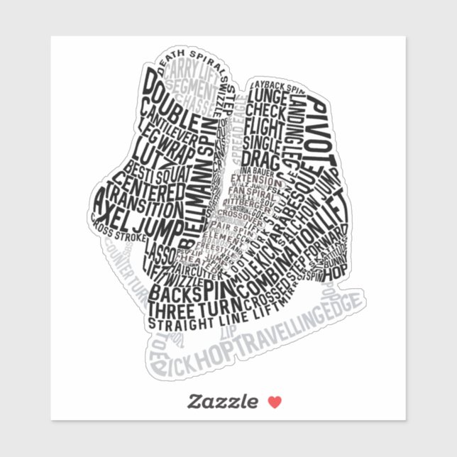 Figure Skates Word Art Ice Skating  Sticker (Sheet)