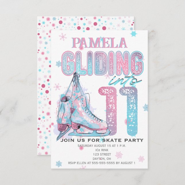 Figure Skating 11th Birthday Party invitation (Front/Back)