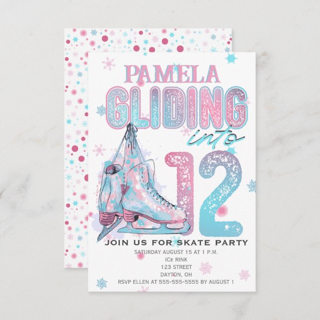 Figure Skating 12th Birthday Party invitation (Front/Back)