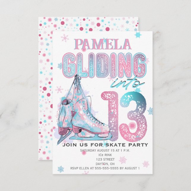 Figure Skating 13th Birthday Party invitation (Front/Back)