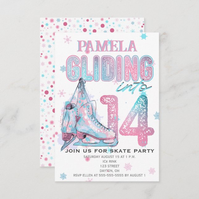 Figure Skating 14th Birthday Party invitation (Front/Back)