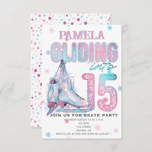 Figure Skating 15th Birthday Party invitation (Front/Back)