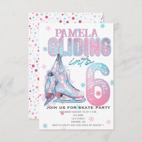 Figure Skating 6th Birthday Party invitation